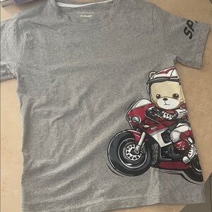 Craft Flow Kids Gray Tee with Bear on Red Motorcycle